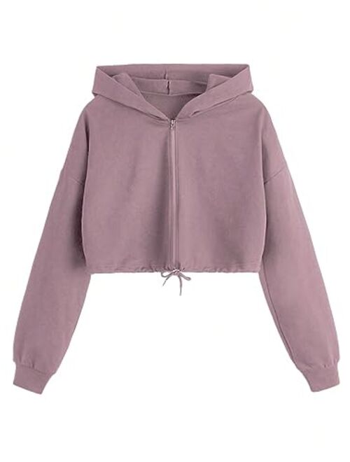 SweatyRocks Women's Casual Full Zip Crop Top Hoodie Sweatshirt Jacket