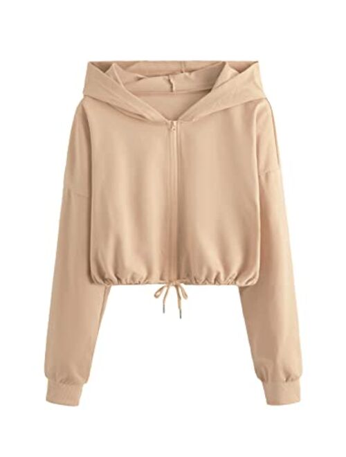 SweatyRocks Women's Casual Full Zip Crop Top Hoodie Sweatshirt Jacket