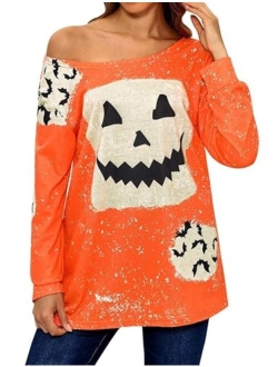 Spadehill Halloween Long Sleeve off Shoulder Sweatshirt for Women