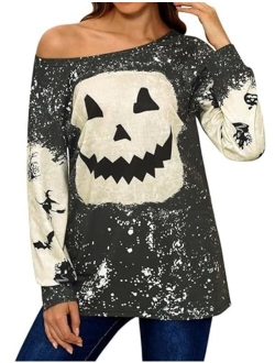 Spadehill Halloween Long Sleeve off Shoulder Sweatshirt for Women