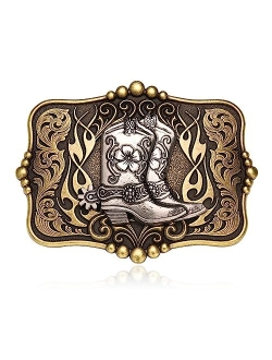 Bboten Western Cowboy Belt Buckle for Men Women, Rodeo Horse Boots Long Horn Belt Buckle, Vintage Texas Belt Buckles