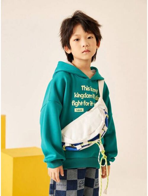 Shein Tween Boys' Hooded Sweatshirt With Fleece Lining, Perfect For Daily Wear And Outdoor Activities In Autumn And Winter