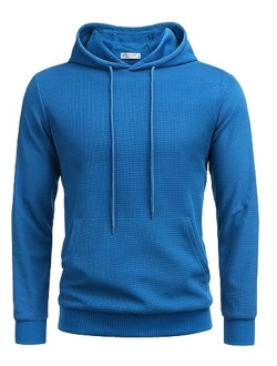 Men's Hooded Sweatshirts Long Sleeve Casual Pullover Hoodie Waffle Knit Sweatshirt with Pocket