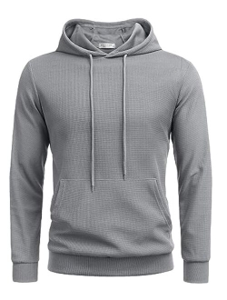 Men's Hooded Sweatshirts Long Sleeve Casual Pullover Hoodie Waffle Knit Sweatshirt with Pocket