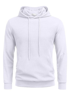 Men's Hooded Sweatshirts Long Sleeve Casual Pullover Hoodie Waffle Knit Sweatshirt with Pocket