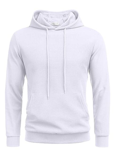 COOFANDY Men's Hooded Sweatshirts Long Sleeve Casual Pullover Hoodie Waffle Knit Sweatshirt with Pocket