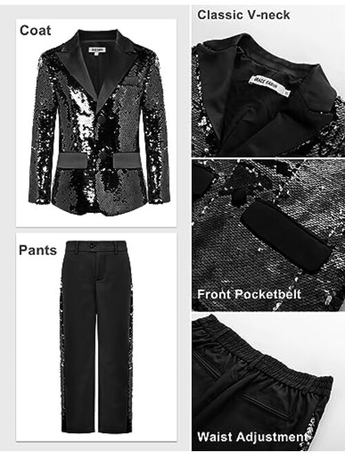 GRACE KARIN Boy's Suit Set Boys 2 Piece Sequins Formal Suit 5-12Y