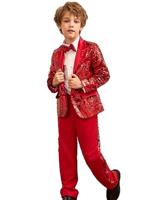 GRACE KARIN Boy's Suit Set Boys 2 Piece Sequins Formal Suit 5-12Y