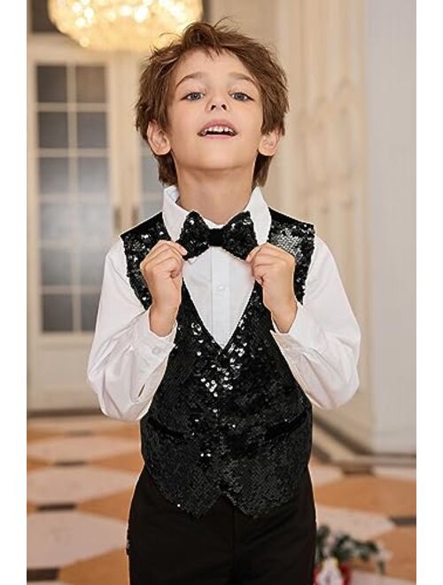 GRACE KARIN Boys Sequin Vest Boys Formal Suit Vest for Party 5-12Y