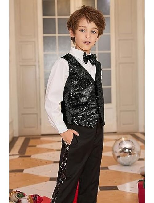 GRACE KARIN Boys Sequin Vest Boys Formal Suit Vest for Party 5-12Y