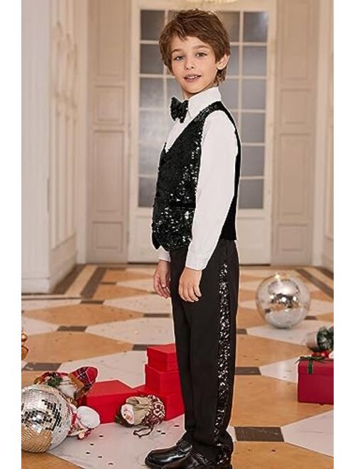 GRACE KARIN Boys Sequin Vest Boys Formal Suit Vest for Party 5-12Y