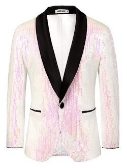 Mens Shiny Sequin Blazer One Button Suit Jacket Shawl Lapel Tuxedo Party Dinner Prom