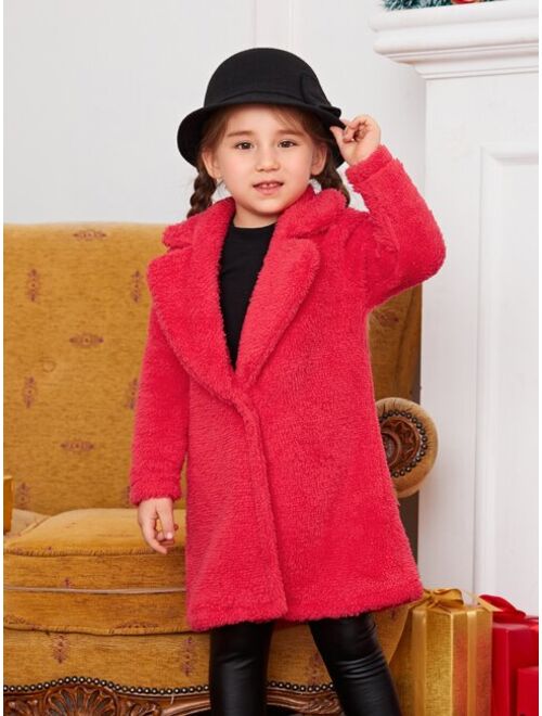 Shein Toddler Girls Lapel Neck Single Button Flannel Coat