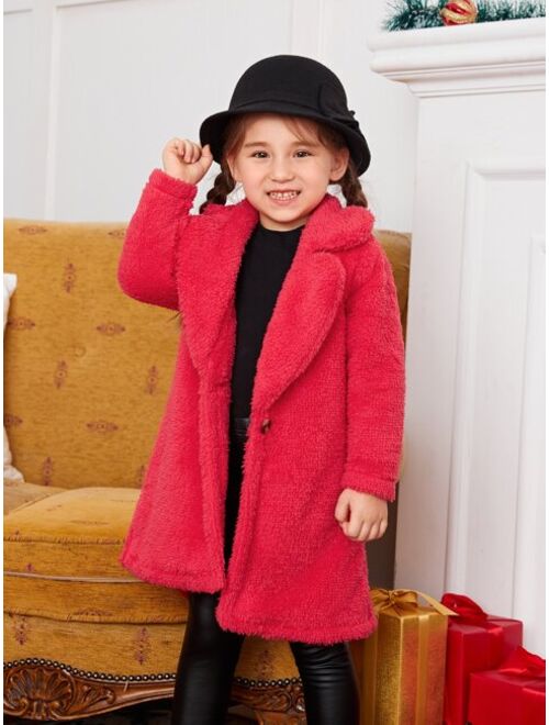 Shein Toddler Girls Lapel Neck Single Button Flannel Coat