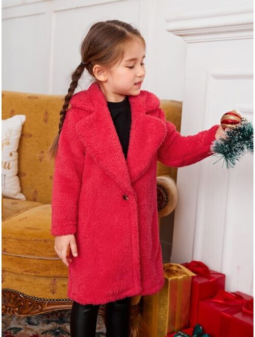 Shein Toddler Girls Lapel Neck Single Button Flannel Coat