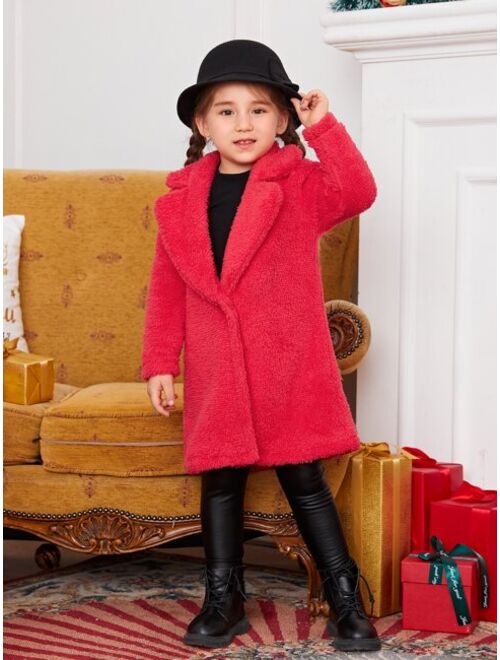 Shein Toddler Girls Lapel Neck Single Button Flannel Coat