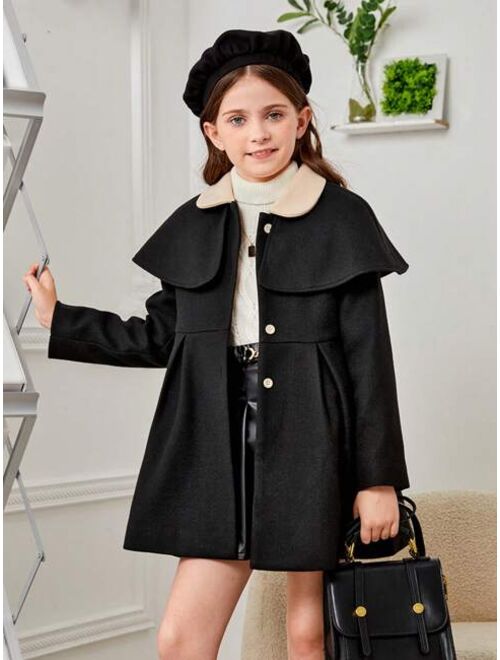 SHEIN Tween Girl Borg Collar Overcoat