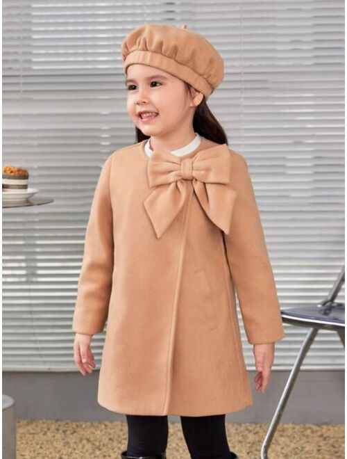 SHEIN Young Girl Bow Front Overcoat & Hat