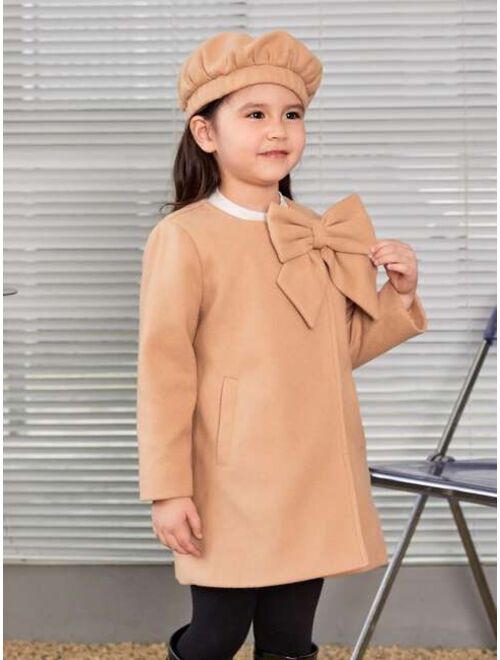 SHEIN Young Girl Bow Front Overcoat & Hat