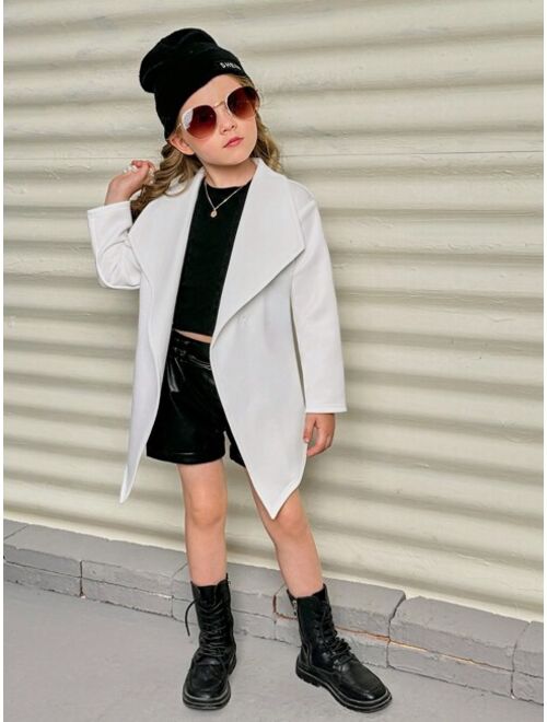 SHEIN Young Girl Waterfall Collar Belted Coat