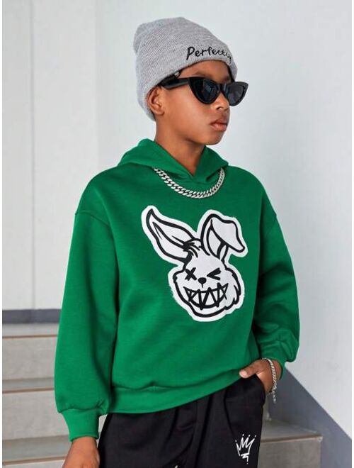 SHEIN Kids Cooltwn Tween Boy Cartoon Graphic Drop Shoulder Hoodie