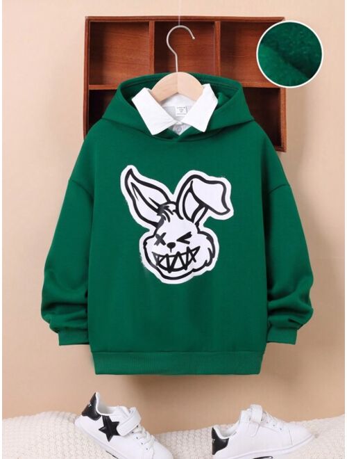 SHEIN Kids Cooltwn Tween Boy Cartoon Graphic Drop Shoulder Hoodie