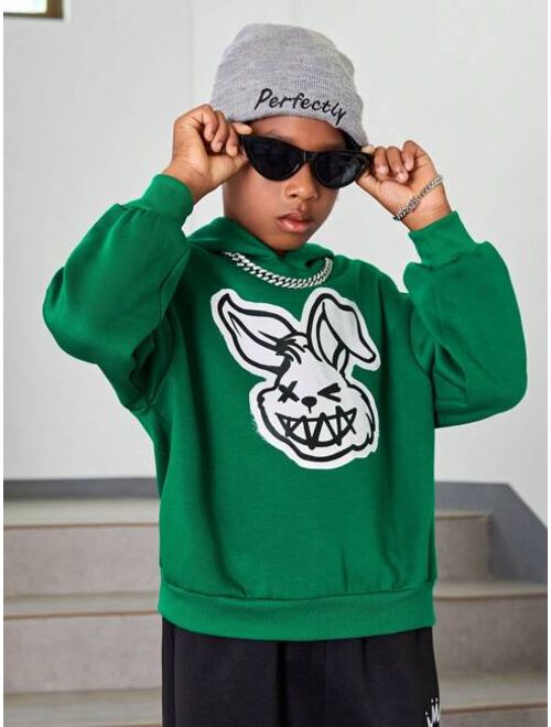 SHEIN Kids Cooltwn Tween Boy Cartoon Graphic Drop Shoulder Hoodie