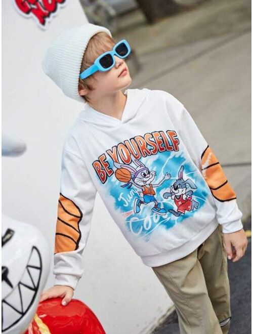 SHEIN Kids QTFun Tween Boy Slogan & Cartoon Graphic Hoodie