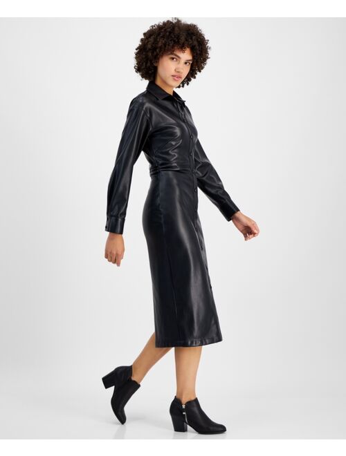 AVEC LES FILLES Women's Faux-Leather Shirtdress