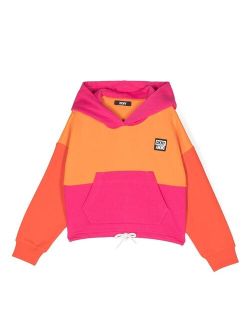 Kids colour-block logo-patch hoodie