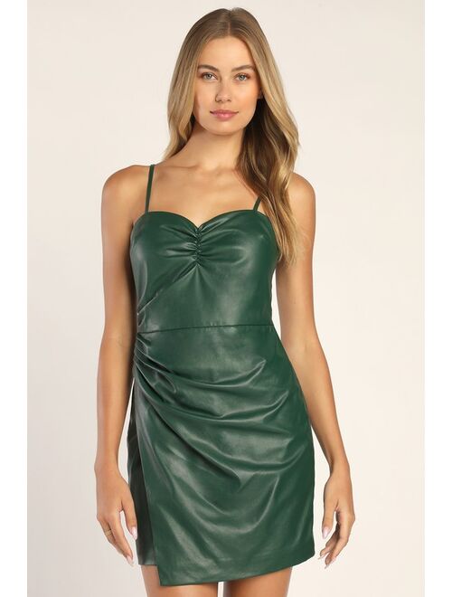 Lulus Keepin' It Cute Green Vegan Leather Faux-Wrap Dress