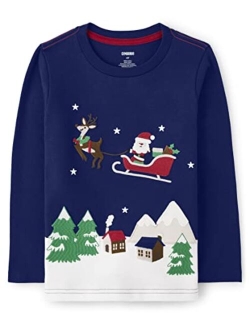 Boys' and Toddler Fall and Holiday Embroidered Graphic Long Sleeve T-Shirts