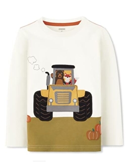 Boys' and Toddler Fall and Holiday Embroidered Graphic Long Sleeve T-Shirts