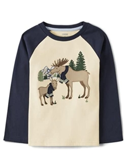 Boys' and Toddler Fall and Holiday Embroidered Graphic Long Sleeve T-Shirts