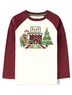 Boys' and Toddler Fall and Holiday Embroidered Graphic Long Sleeve T-Shirts