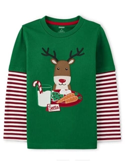 Boys' and Toddler Fall and Holiday Embroidered Graphic Long Sleeve T-Shirts