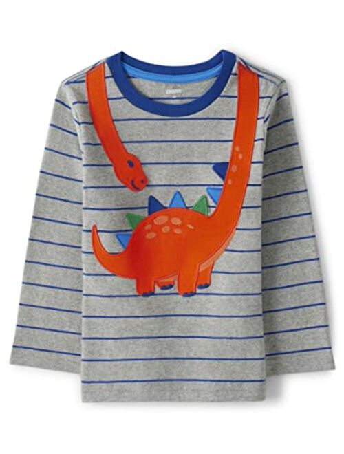 Gymboree Boys' and Toddler Fall and Holiday Embroidered Graphic Long Sleeve T-Shirts