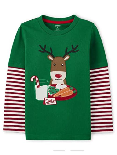 Gymboree Boys' and Toddler Fall and Holiday Embroidered Graphic Long Sleeve T-Shirts