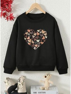 Kids EVRYDAY Girls Heart Print Drop Shoulder Sweatshirt