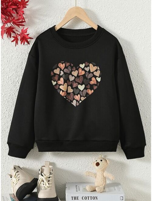 SHEIN Kids EVRYDAY Girls Heart Print Drop Shoulder Sweatshirt