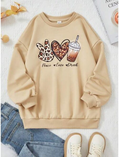 SHEIN Tween Girl Heart Letter Graphic Sweatshirt