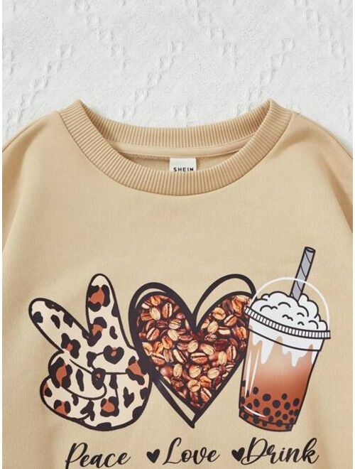 SHEIN Tween Girl Heart Letter Graphic Sweatshirt