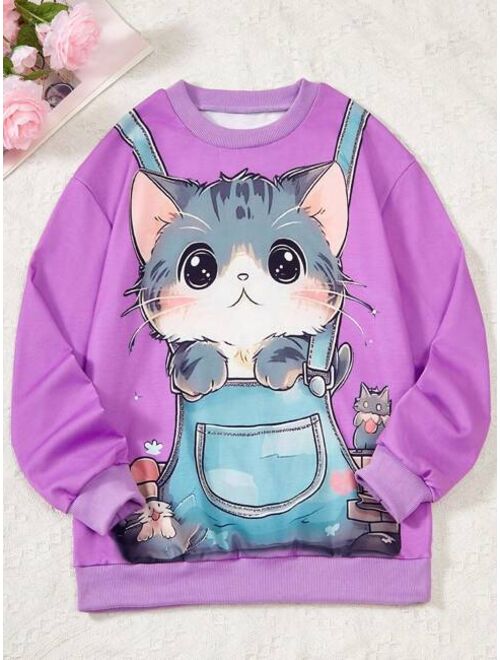 Tween Girl Cartoon Graphic Sweatshirt