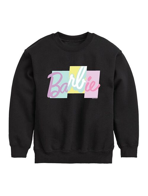 licensed character Girls 7-16 Barbie Panel Logo Crew Fleece Sweatshirt