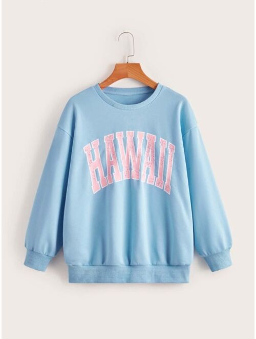 SHEIN Teen Girls Letter Graphic Drop Shoulder Sweatshirt