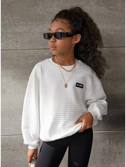 SHEIN Kids Cooltwn Girls Letter Patched Drop Shoulder Sweatshirt