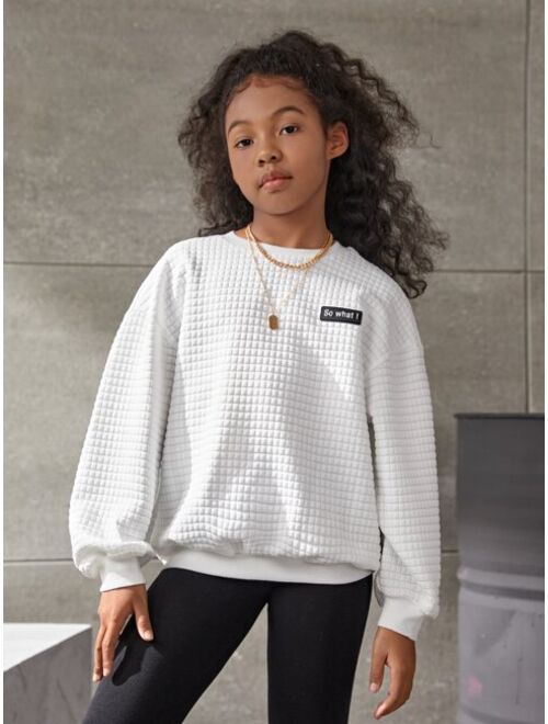 SHEIN Kids Cooltwn Girls Letter Patched Drop Shoulder Sweatshirt