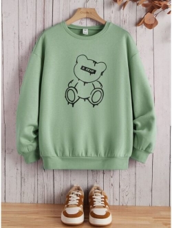 Teen Girls Bear Letter Graphic Pullover