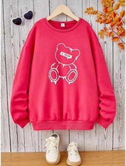 Teen Girls Bear Letter Graphic Pullover