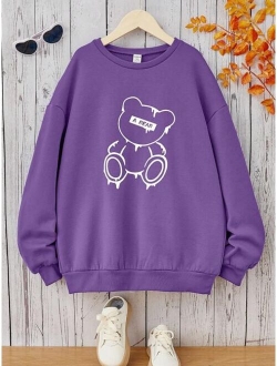 Teen Girls Bear Letter Graphic Pullover